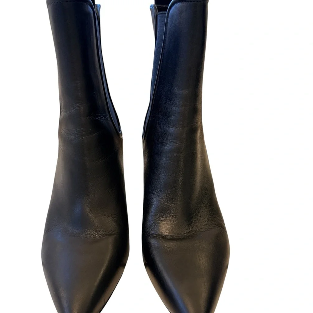Veronica Beard Black Leather Wedge Ankle Booties 8.5